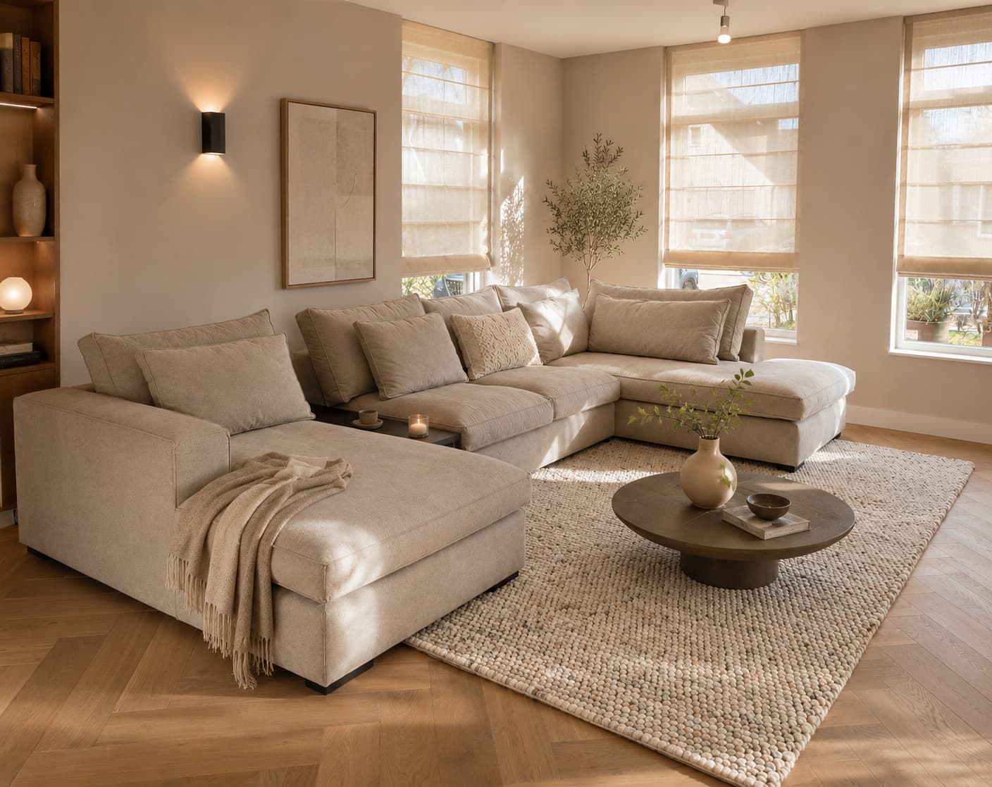Beige vloerkleed met grove textuur