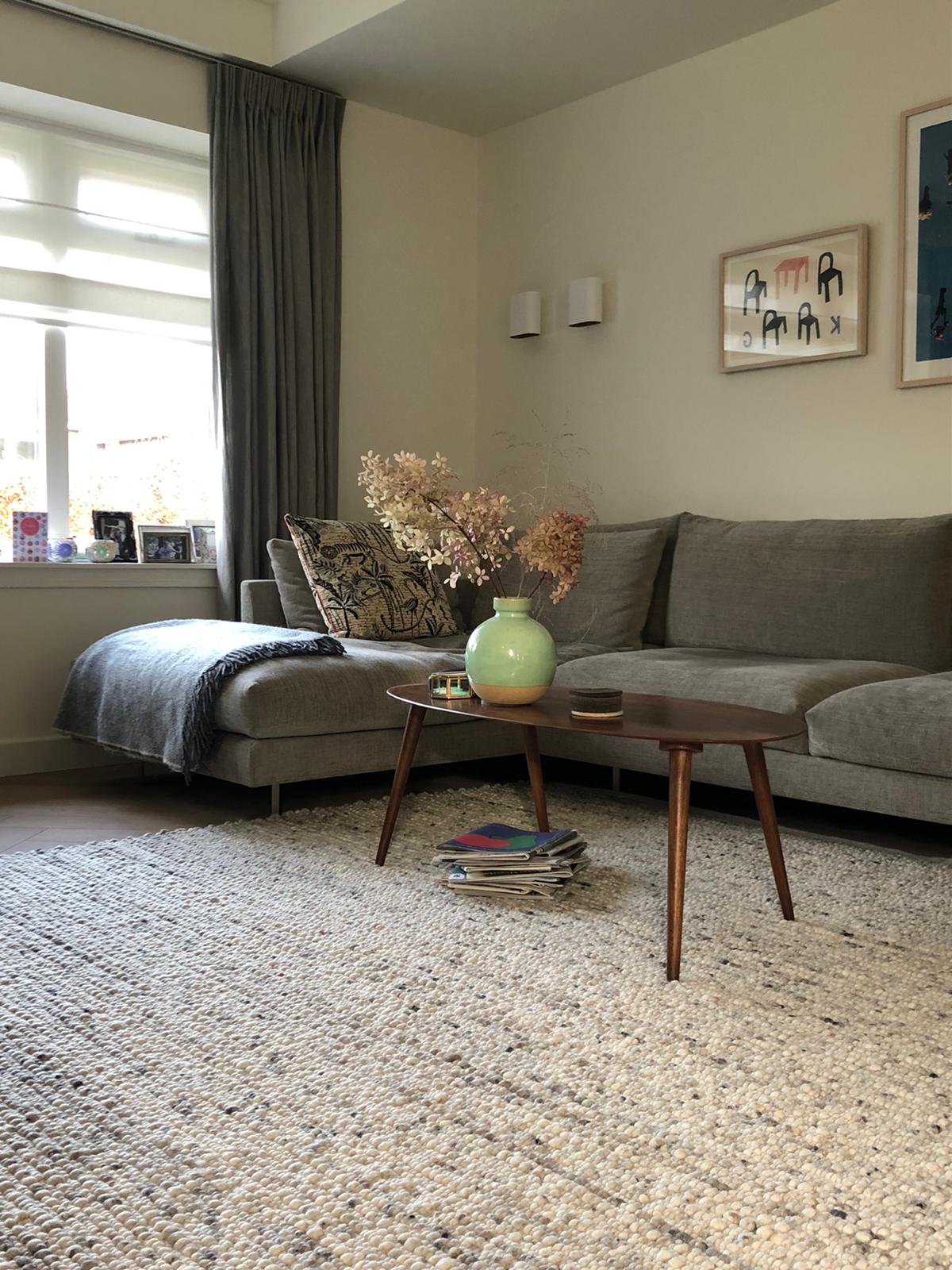 Wollen vloerkleed gevlochten Vera Lichtgrijs 03; Wollen vloerkleed gevlochten Vera Lichtgrijs 03