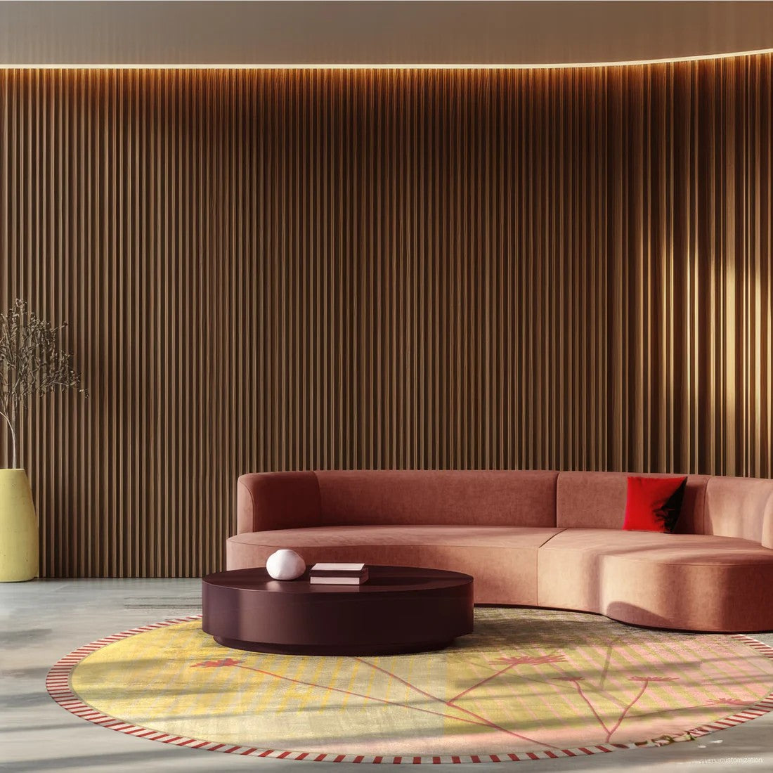 Design vloerkleed By Maut Remy geel sfeer