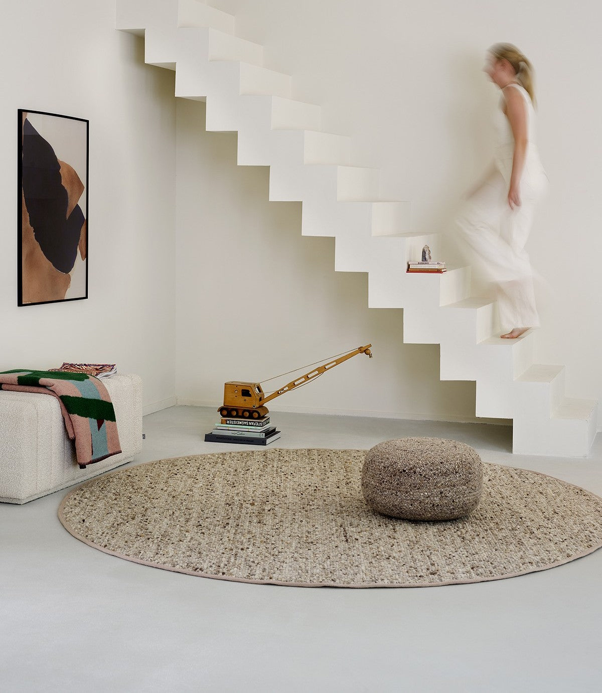 Rond grof wollen vloerkleed Nomi nature mix 136 interieur