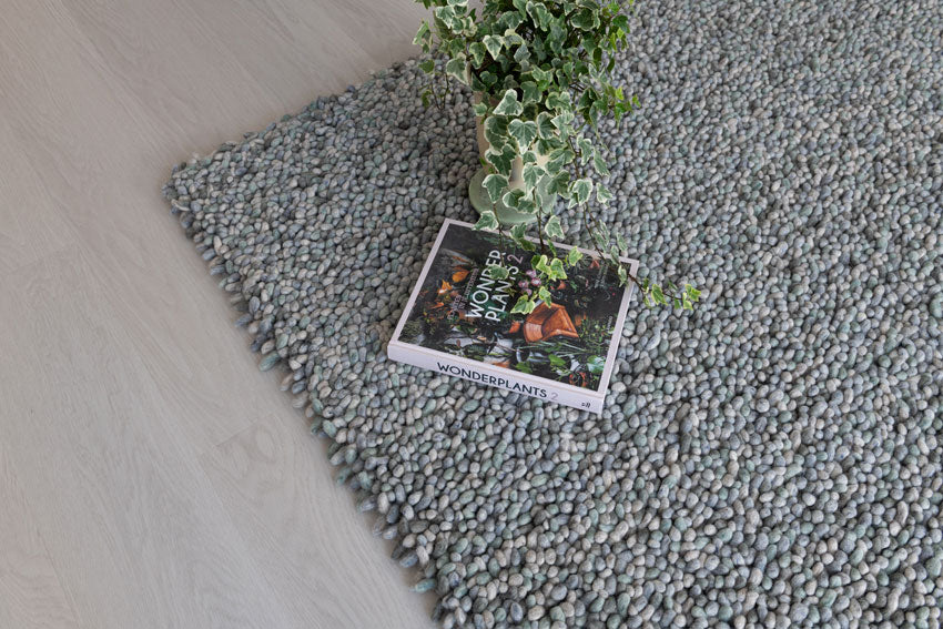 Grof wollen vloerkleed Tatum Mint 03 sfeer