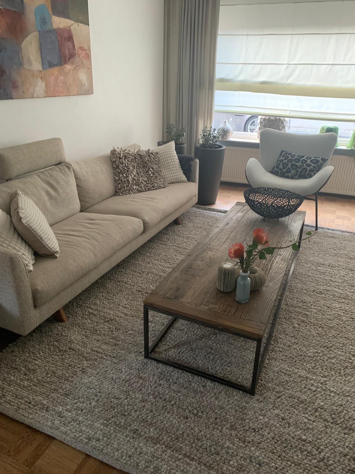 Handgeweven Wollen vloerkleed Franka Greige 002 Interieur