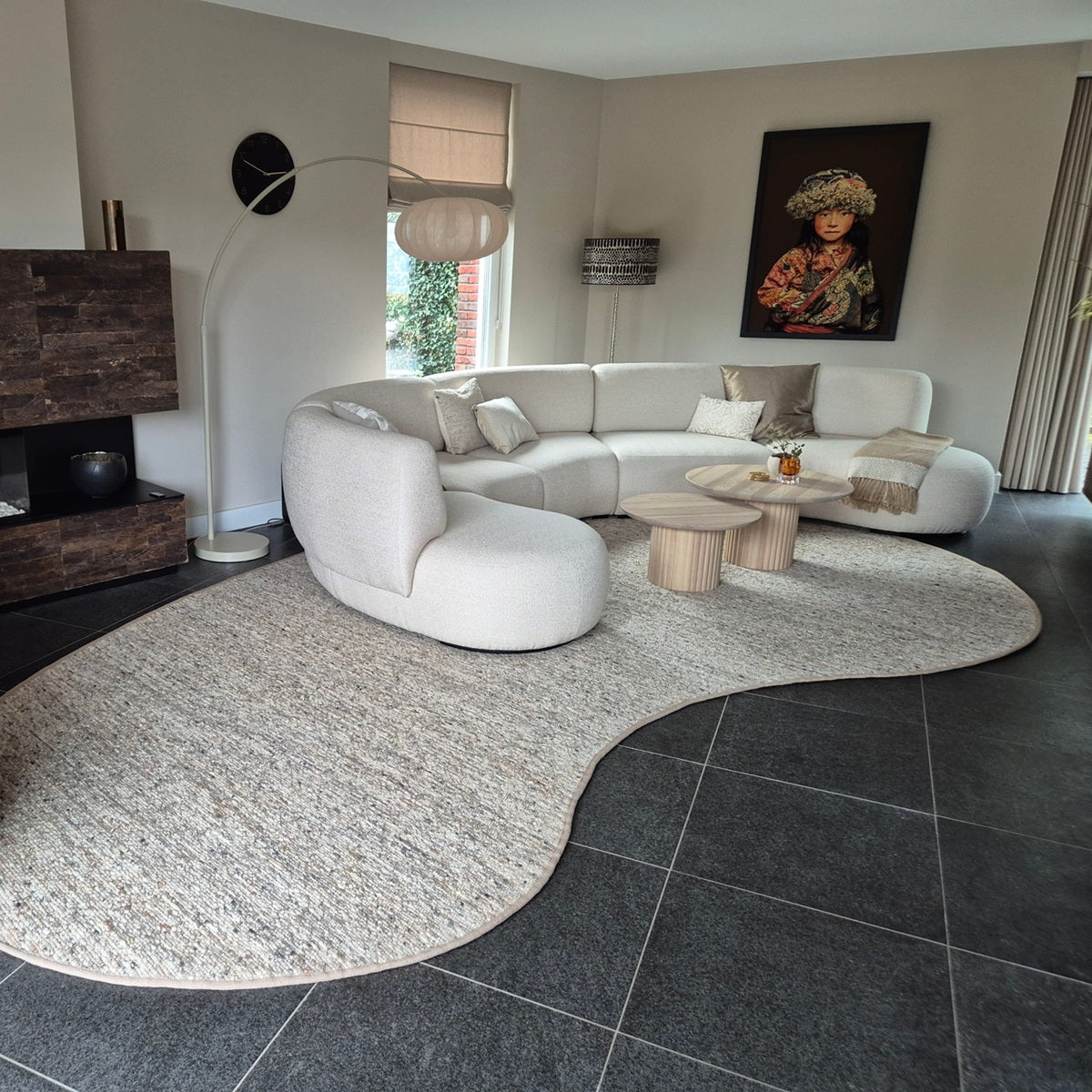 Organsich wollen vloerkleed Nanda Beige 13 interieur