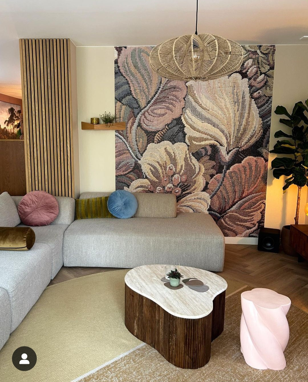 Rond wollen vloerkleed Mila Oker interieur