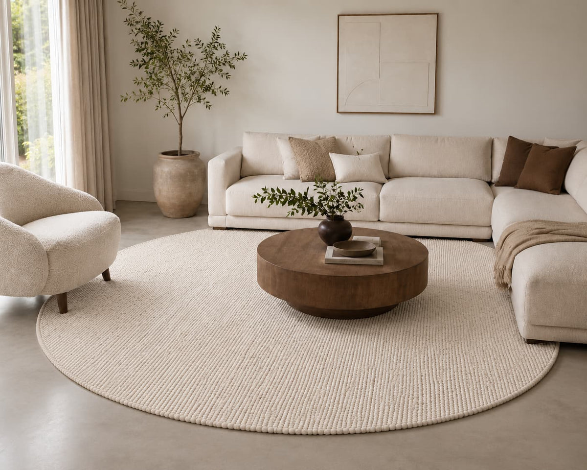 Rond wollen vloerkleed Vieve Offwhite 161 interieur