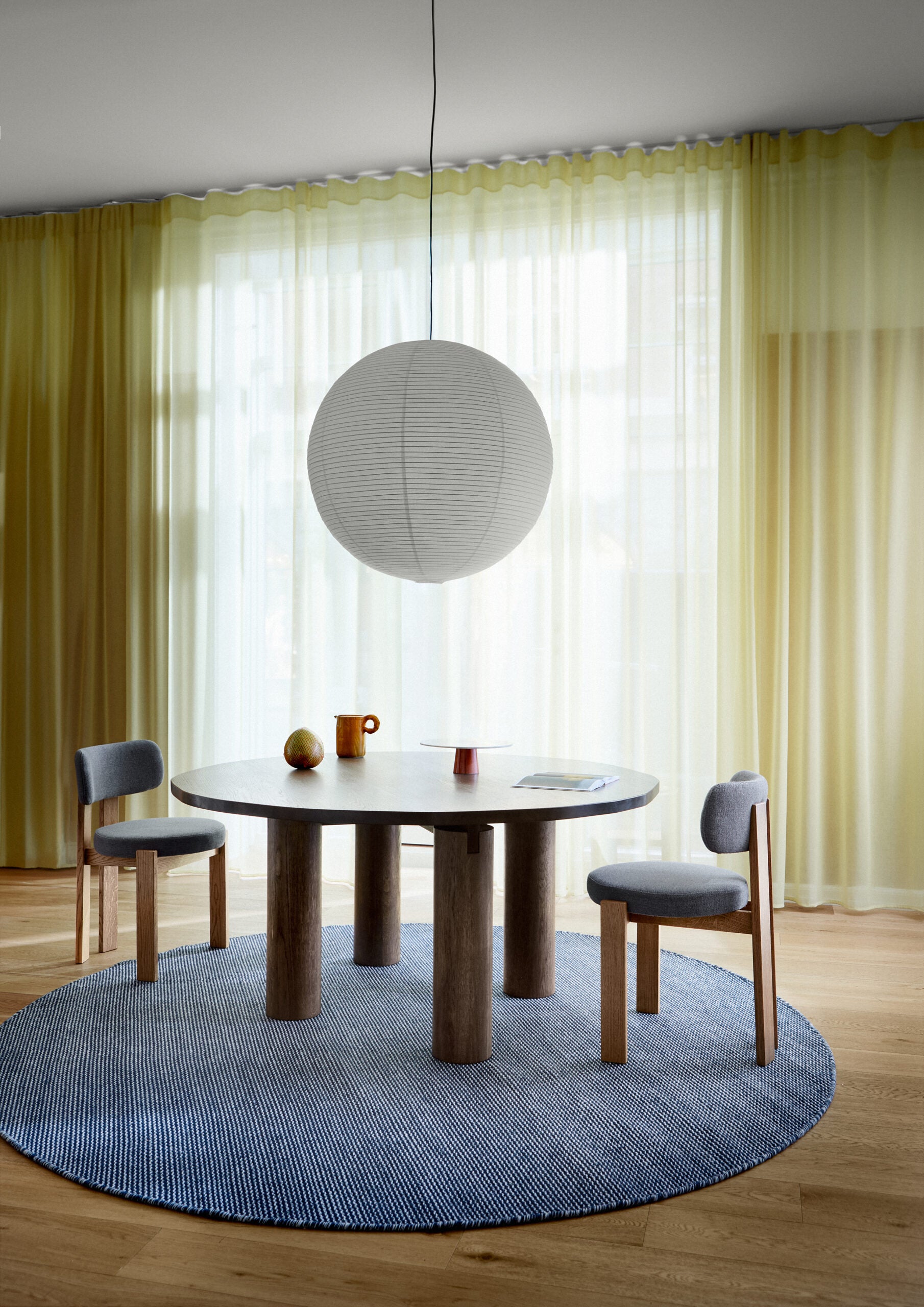 Vlak wollen vloerkleed Fenne Grijs - Nachtblauw