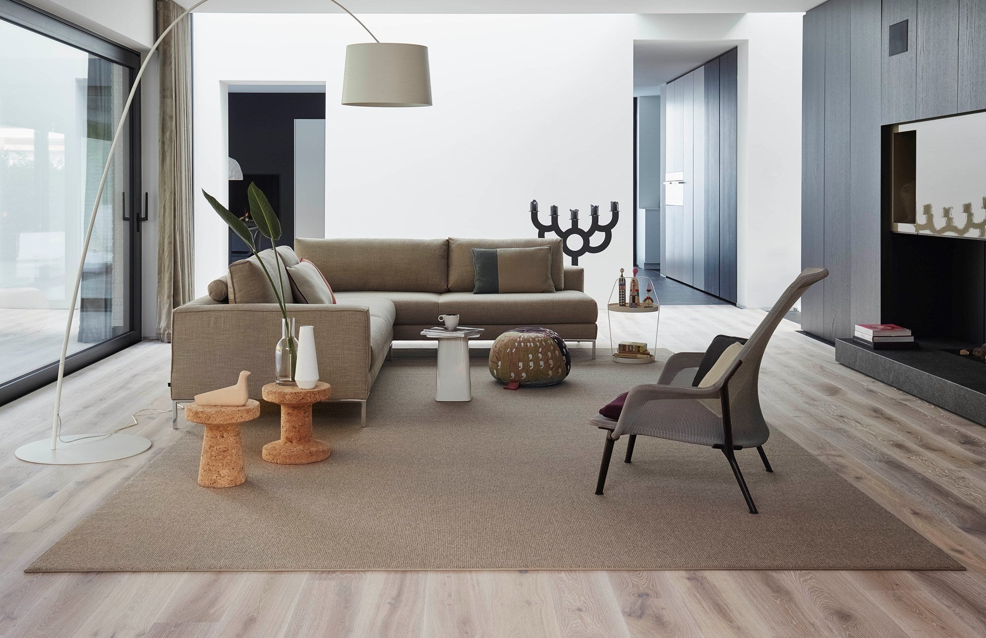 Wol Kantoorvloerkleed vlak geweven Roos Grijs Beige 115 interieur