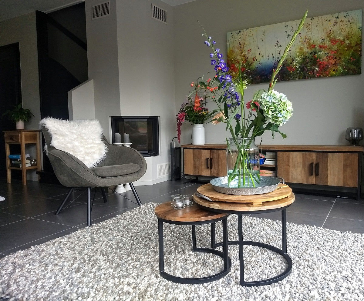 Wollen vloerkleed grof hoogpolig Tatum Beige 02 interieur