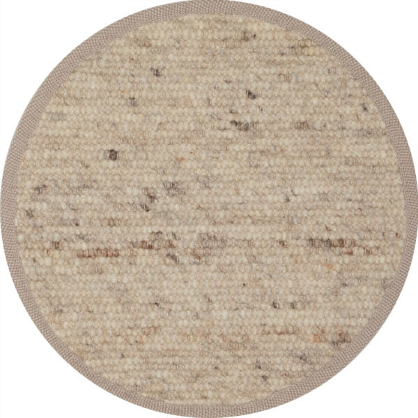 Wollen vloerkleed handgeweven Arna Rond Lichtbeige 02