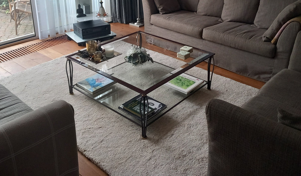 Handgeknoopt Berber vloerkleed Safie van wol, in warme zithoek