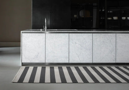 Buiten vloerkleed Woodnotes Big Stripe Melange Grey-Light sand interieur