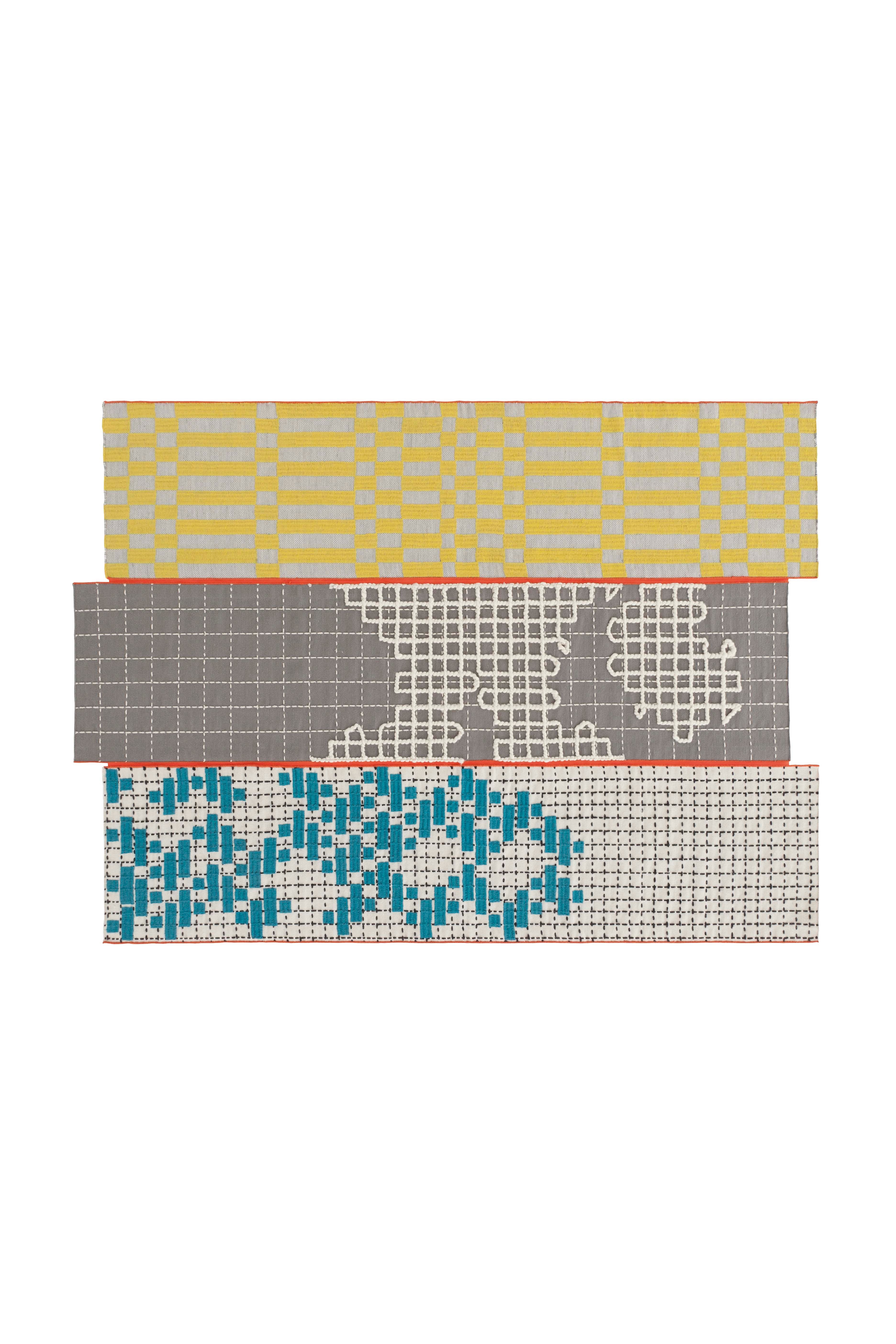 Design vloerkleed Gan Rugs Bandas Alfombras Turquoise 3 banen