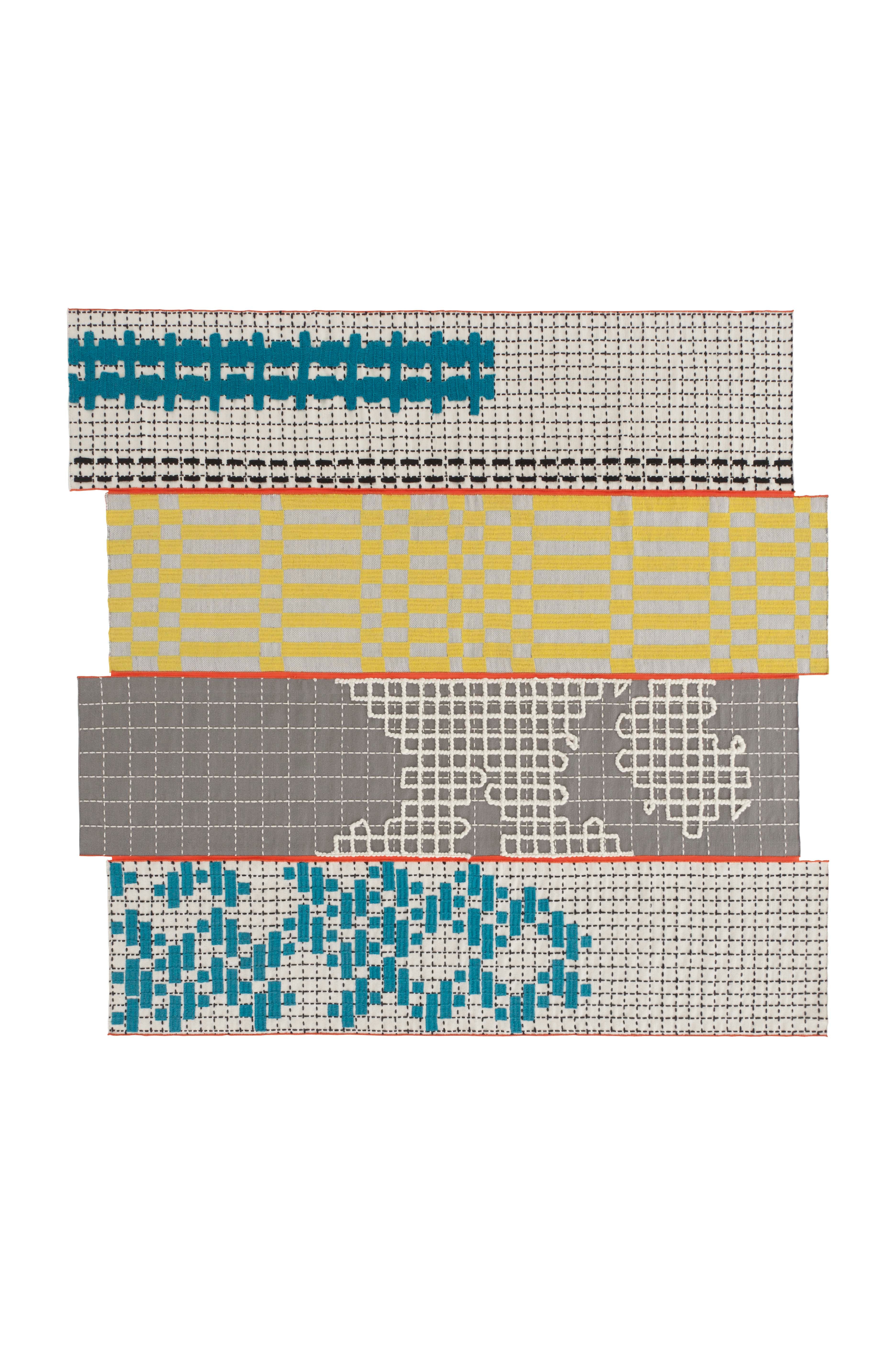 Design vloerkleed Gan Rugs Bandas Alfombras Turquoise 4 banen