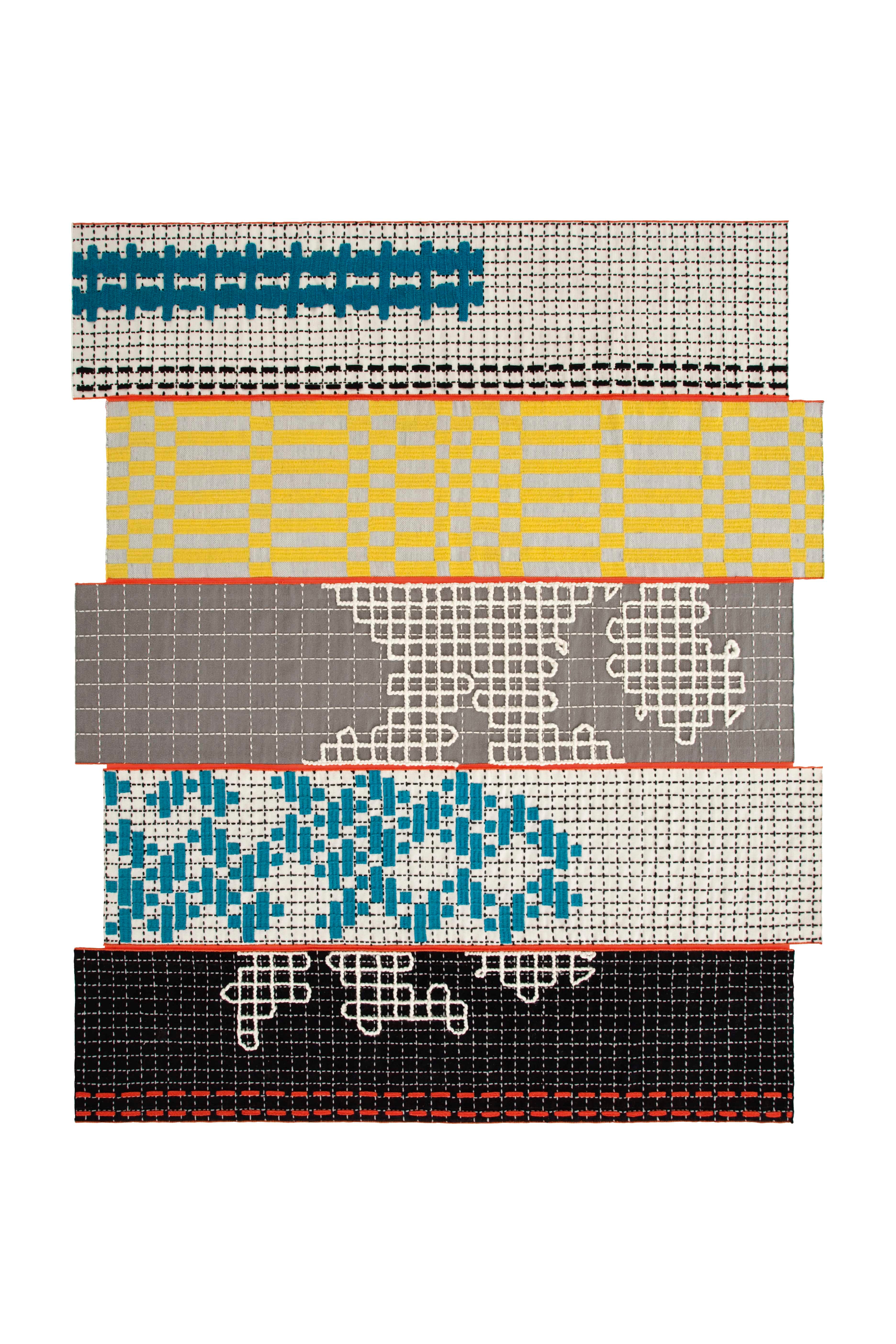 Design vloerkleed Gan Rugs Bandas Alfombras Turquoise 5 banen