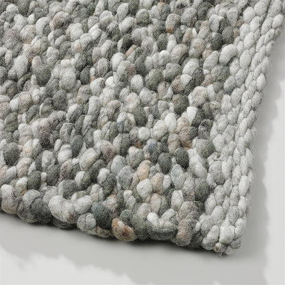 Grof handgeweven wollen vloerkleed Karlijn Mix Groen Grijs detail
