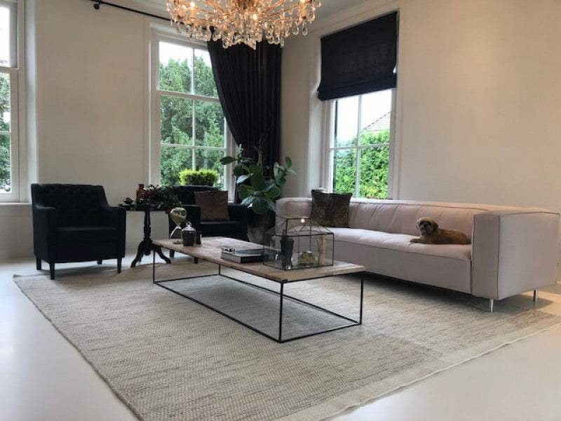 Handgeweven vlak wollen vloerkleed Anna Natural Offwhite interieur