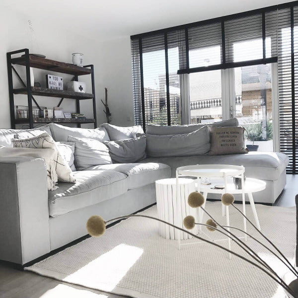 Handgeweven vlak wollen vloerkleed Anna Natural White sfeer