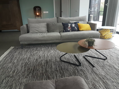 Handgeweven vlak wollen vloerkleed zwart wit Anna Mixed 