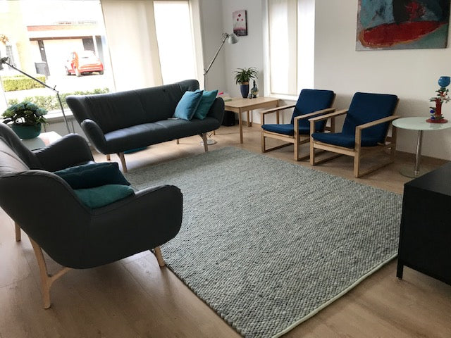 Handgeweven wollen vloerkleed Lisanne Mint 343 interieur