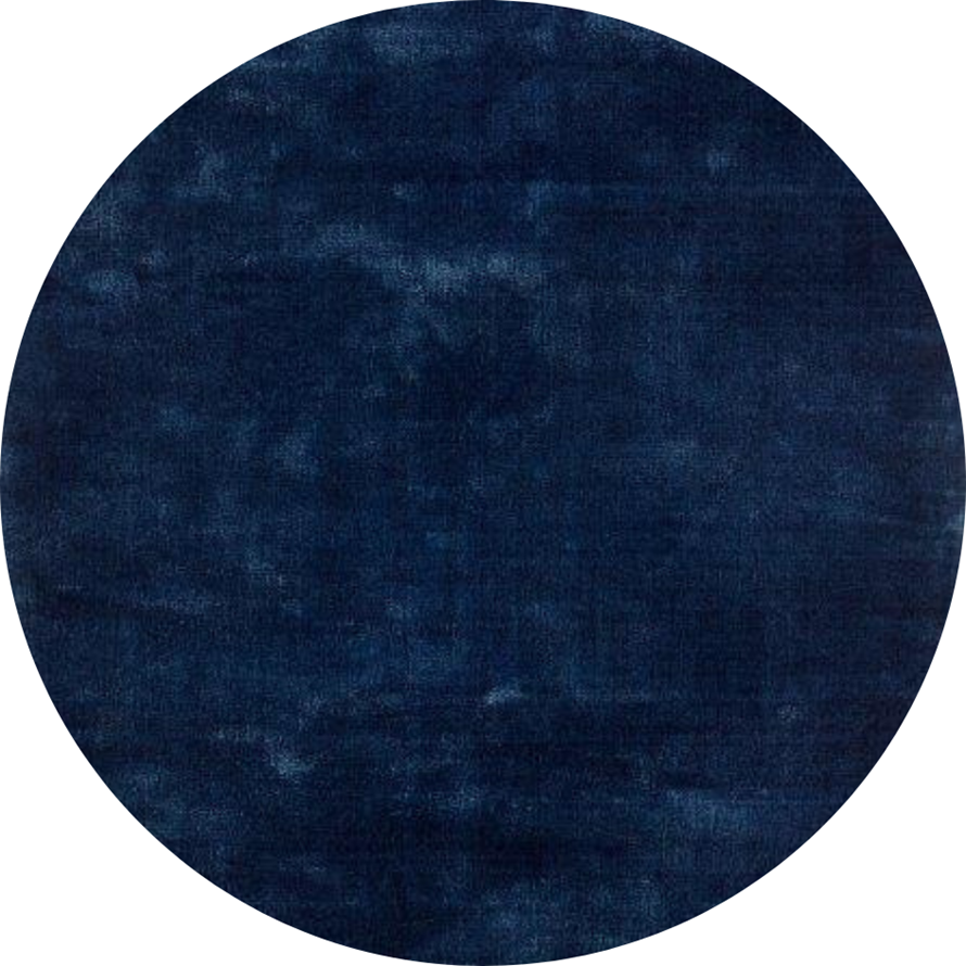 Rond hoogpolig glossy wollen vloerkleed Viveke Midnight Blue 