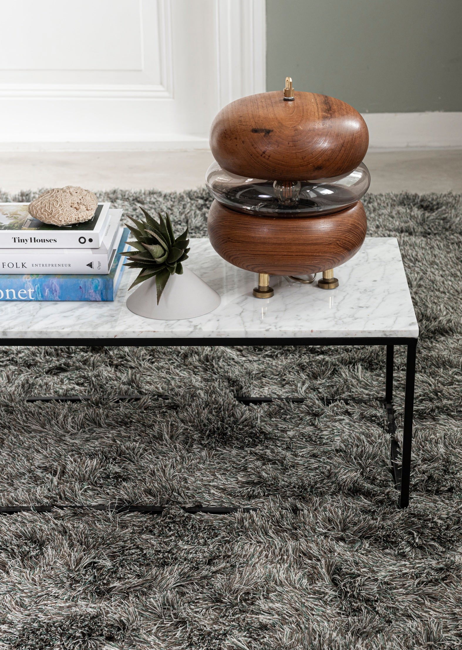 Hoogpolig vloerkleed Aliza 57 Blauw Grijs Sfeer