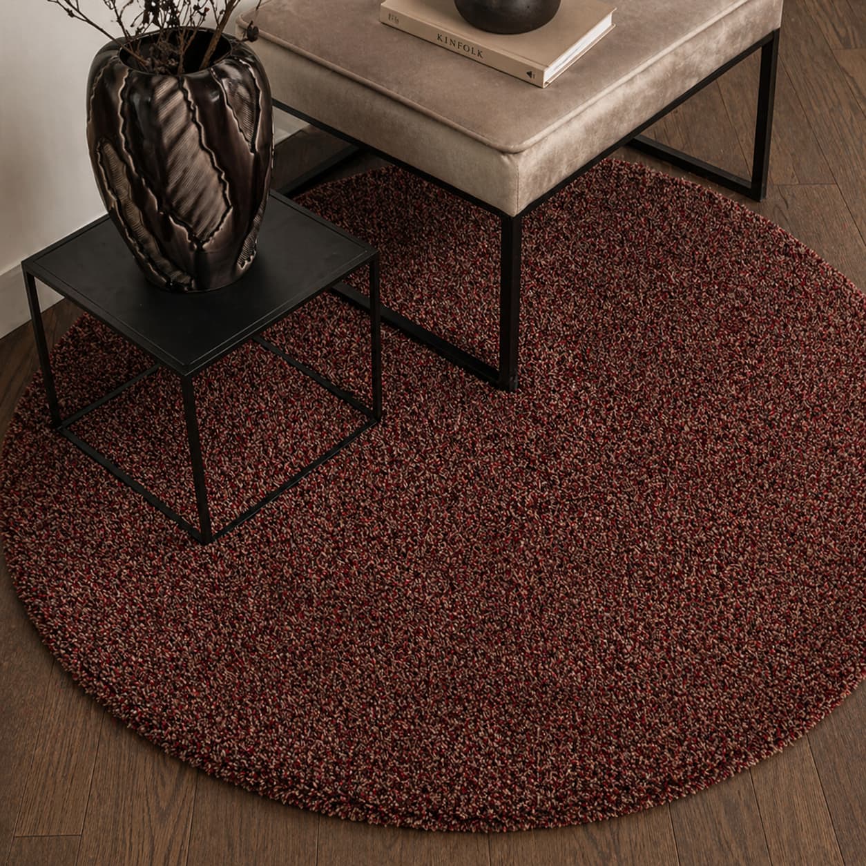 Rond hoogpolig vloerkleed Aliza 20 Roze interieur