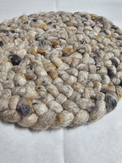 Rond gevlochten wollen vloerkleed Romee in stock Grijs mix 04 detail