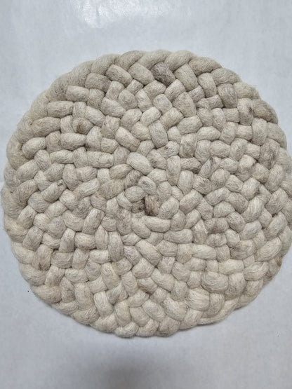 Rond gevlochten wollen vloerkleed Romee in stock Licht Beige 01