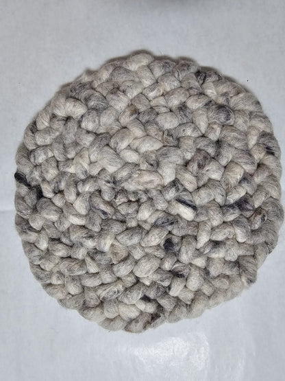 Rond gevlochten wollen vloerkleed Romee in stock Licht Grijs 03