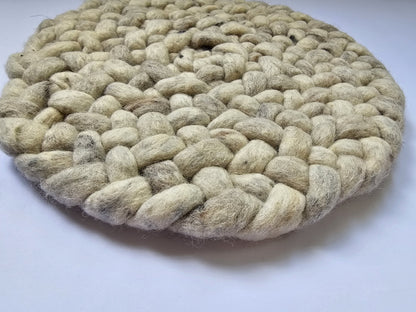 Rond gevlochten wollen vloerkleed Romee in stock Licht zand 06 detail