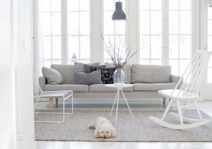 Rond geweven wollen vloerkleed Anna zwart wit Mixed sfeerbeeld