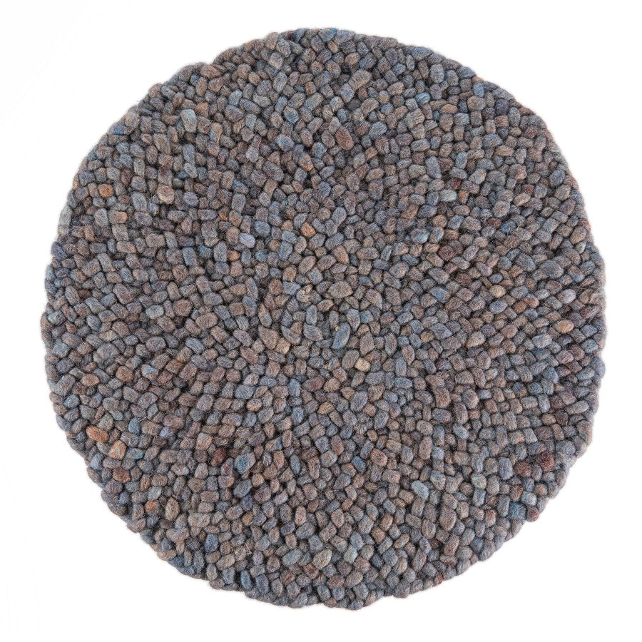 Rond wollen vloerkleed Romee Bruin Blauw 058