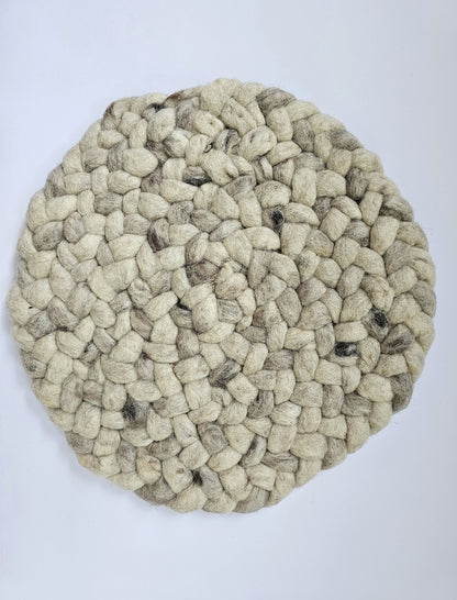 Rond wollen vloerkleed Romee in stock Donkerzand 07