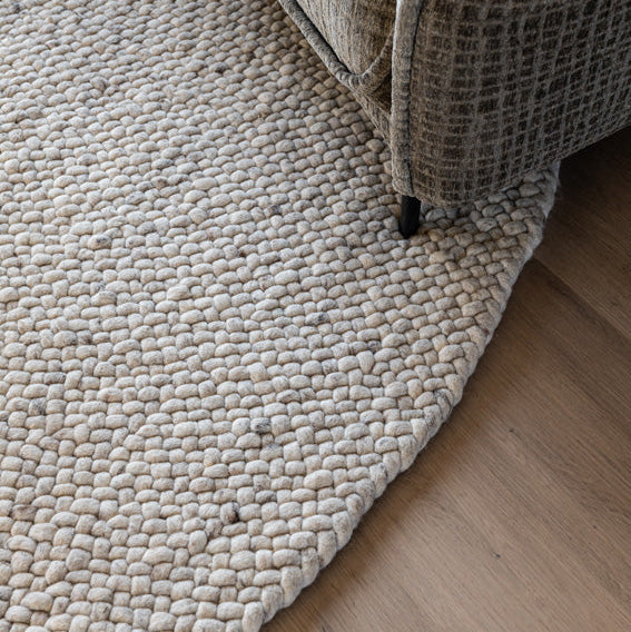 Rond wollen vloerkleed Romee in stock Lichtgrijs 03 sfeer