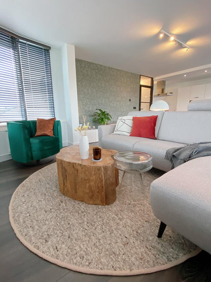 Rond wollen vloerkleed handgeweven Nanda Beige 13 interieur