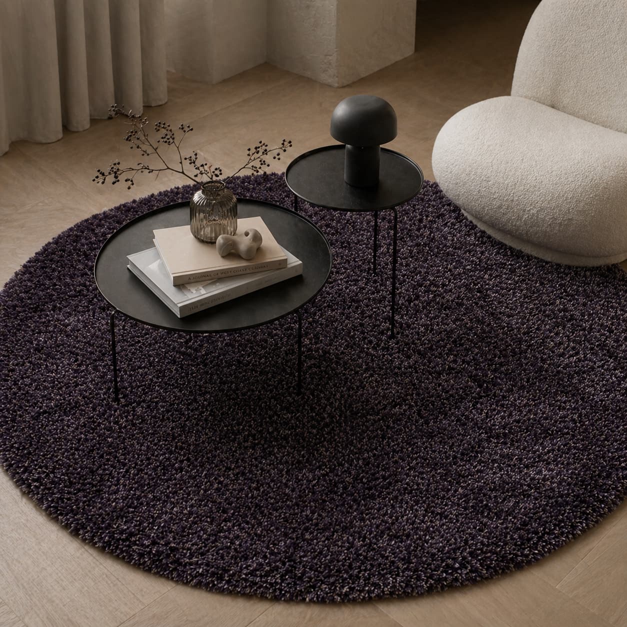 Rond hoogpolig vloerkleed Aliza 32 Paars interieur