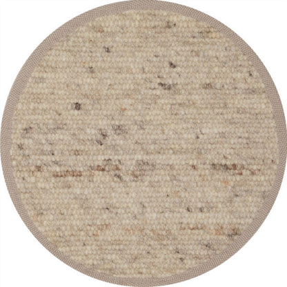 Wollen vloerkleed handgeweven Arna Rond Lichtbeige 02
