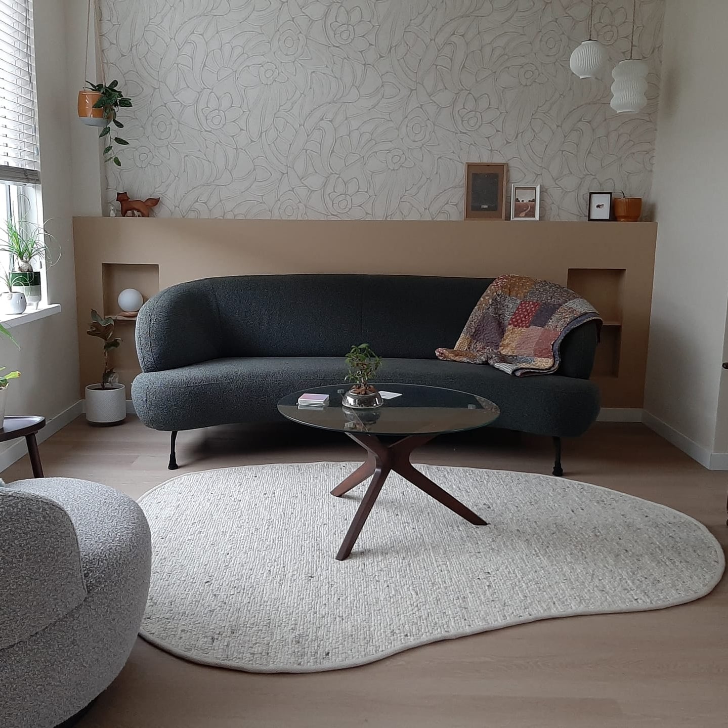 Wollen vloerkleed organisch Nanda Licht Beige 01 interieur